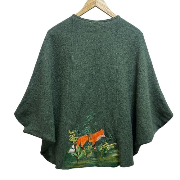 Artsy Bohemian Cape Poncho O/S Fox Embroidery Wool Alpaca Blend Cottage Country - Picture 3 of 11